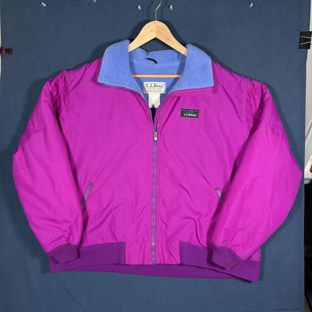 Vintage LL Bean Women’s Pink Warm Up Bomber Jacket 90’s Full Zip Fleece Lined XL